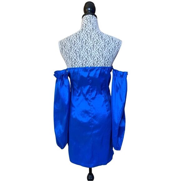 Area Stars Taffeta Ruched Off The Shoulder Long Sleeve Mini Dress Blue Size M - Picture 6 of 12
